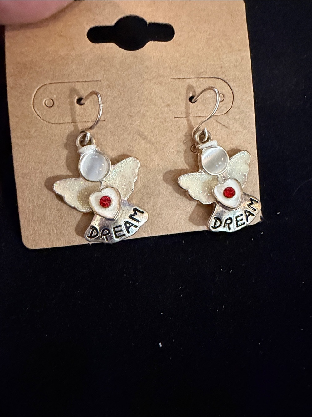 Dream Angel Drop Earrings in Silver and Red